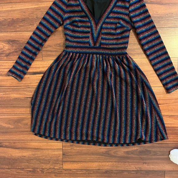Modcloth Long Sleeve Rainbow Stripe Sparkle Dress Size S - Picture 3 of 4
